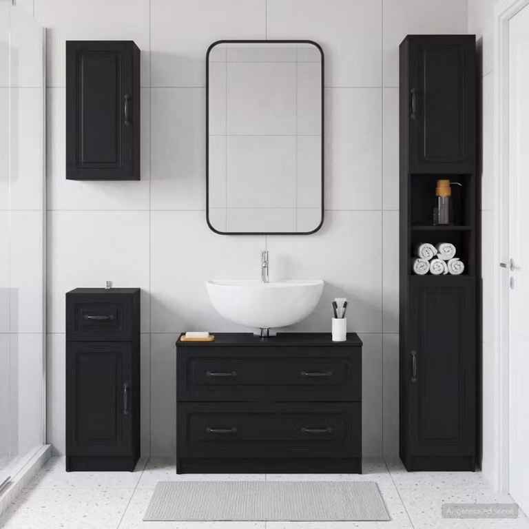 Set di mobili da bagno moderno vidaXL UTRECHT nero 4 pezzi con mobile sottolavabo e pensile a parete