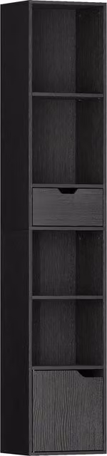 Scaffale Libreria HOMCOM con 4 Ripiani Aperti, Armadietto e Cassetto, Nero, L 30 cm x P 24 cm x H 158 cm