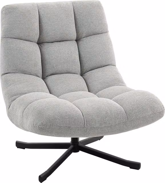 Poltrona lounge girevole HOMCOM con seduta ampia in tessuto effetto chenille idrorepellente e gambe incrociate in acciaio, Grigio chiaro