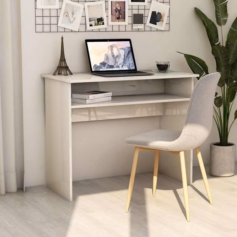 Scrivania moderna vidaXL in legno MDF bianco lucido L 90 cm, P 50 cm, H 74 cm