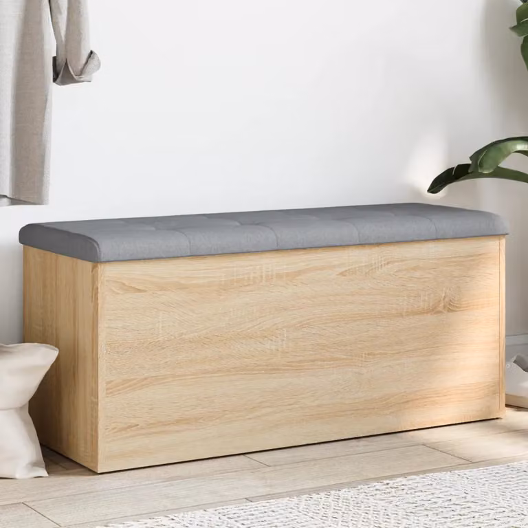 vidaXL Panca contenitore moderna in legno ingegnerizzato color rovere, L: 102 cm, P: 42 cm, H: 45 cm