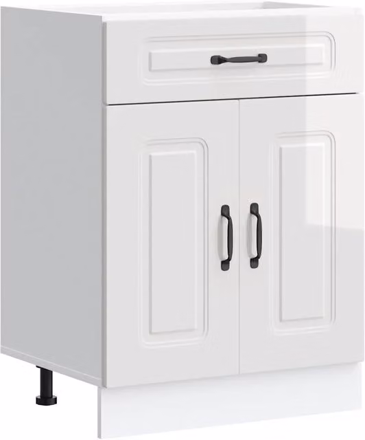 Mobile da cucina moderno HELLOSHOP26 in legno composito bianco lucido con ante e cassetti L/P/H: 60 x 46 x 81,5 cm
