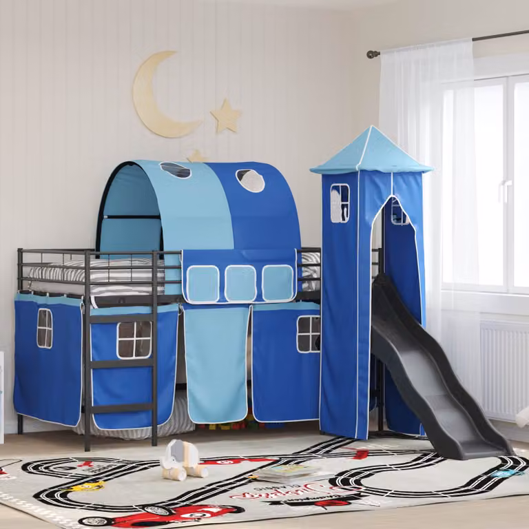 Letto a castello per bambini vidaXL in metallo, Nero e Blu, L 200 x P 90 x H 195 cm