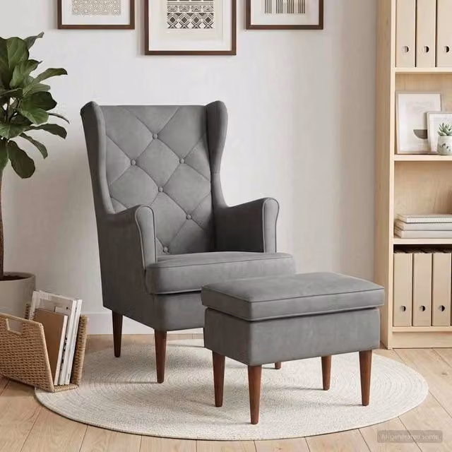 Set di Poltrona con Ottoman vidaXL in Velluto Grigio con Braccioli e Struttura Moderna