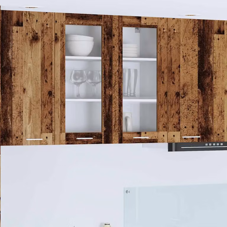 Armadio pensile da cucina vidaXL in legno effetto vecchio marrone con ante in vetro L 80 x P 31 x H 80 cm