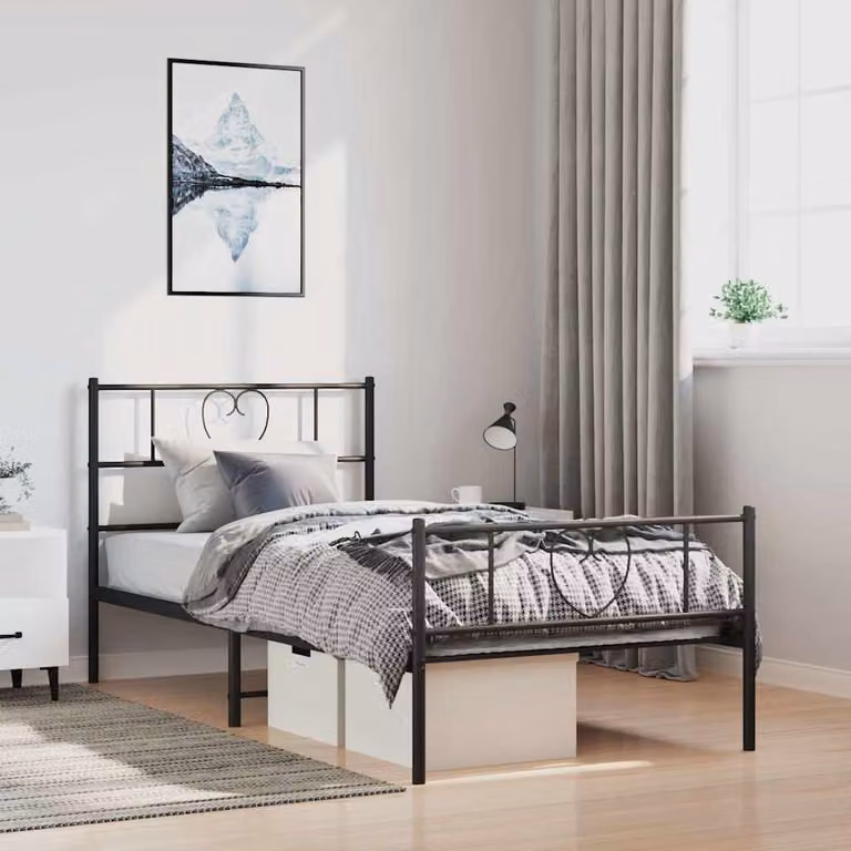 vidaXL Giroletto in metallo nero con testiera e pediera L/P: 100 x 200 cm