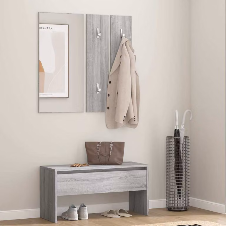 vidaXL Set di Mobili da Corridoio Moderno Grigio con Panca, Specchio e Scarpiera