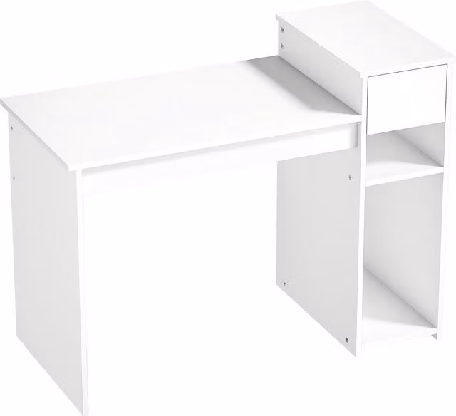 Scrivania HOMCOM per studio e ufficio con cassetto e scaffali, colore bianco, L: 108 cm, P: 50 cm, H: 82 cm