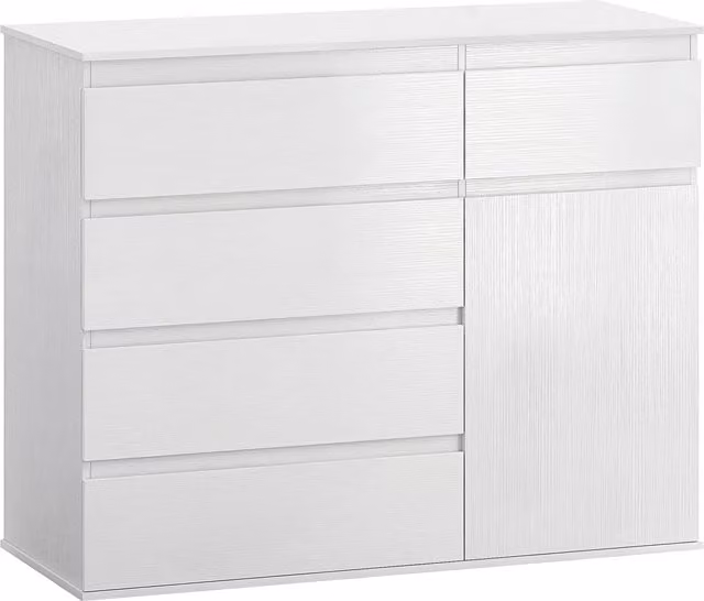 Buffet salotto HOMCOM bianco con 5 cassetti a chiusura rallentata e ripiano regolabile, L 100 x P 40 x H 80 cm