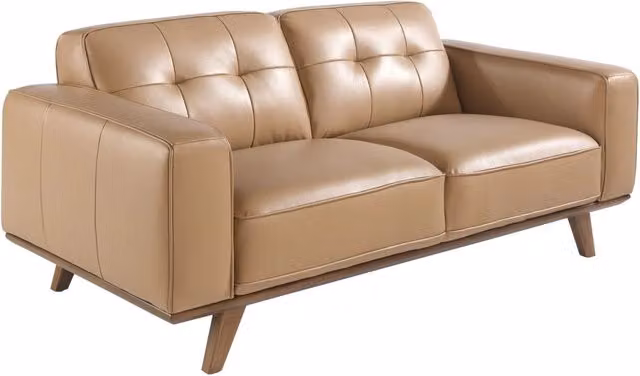 Divano Chesterfield a 2 posti Angel Cerdá in pelle color sabbia con struttura in legno di pino, L: 181 cm, P: 78 cm, H: 95 cm