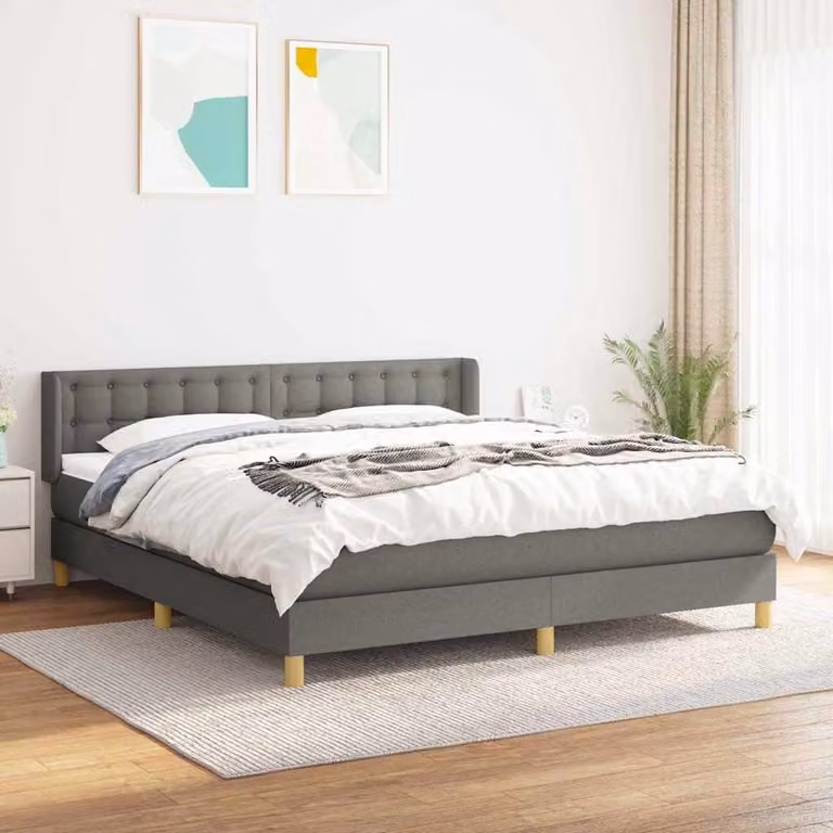 vidaXL Giroletto a Molle Ibrido con Materasso in Tessuto Grigio e Bianco L/P/H: 180 x 200 x 88 cm