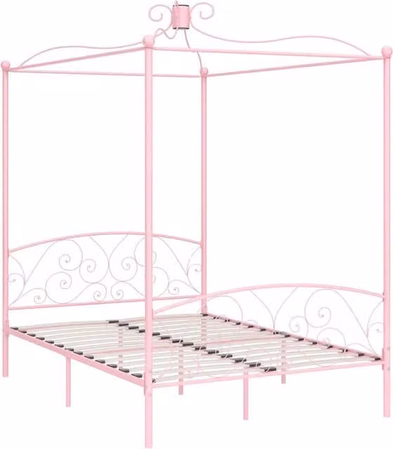Letto a Baldacchino vidaXL in Metallo Rosa L/P: 140 x 200 cm