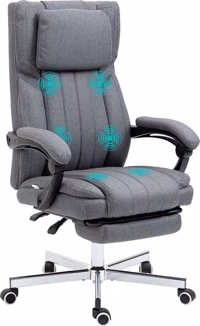 Sedia da ufficio executive Vinsetto con funzione massaggio, schienale reclinabile e poggiapiedi estraibile, rivestimento in lino grigio, L: 61 cm, P: 65 cm, H: 113 cm