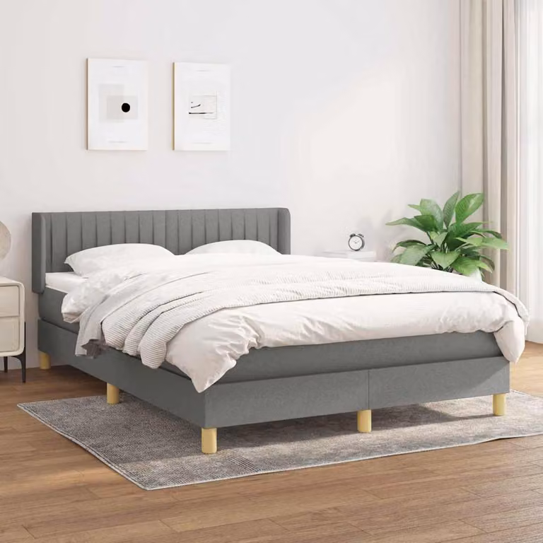 vidaXL Giroletto a Molle con Materasso Ibrido in Tessuto Grigio e Bianco L/P/H: 200 x 140 x 88 cm