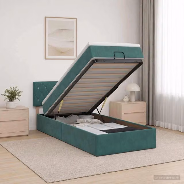 Letto Ottomano con Materasso e LED vidaXL, Verde Scuro, L/P/H: 203 x 80 x 88 cm