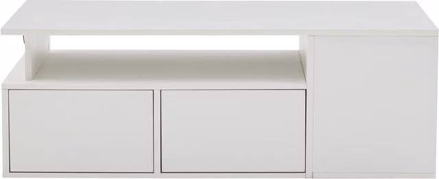 Tavolino da salotto moderno bianco lucido con ripiani e cassetti L/P/H: 100 x 50 x 35 cm