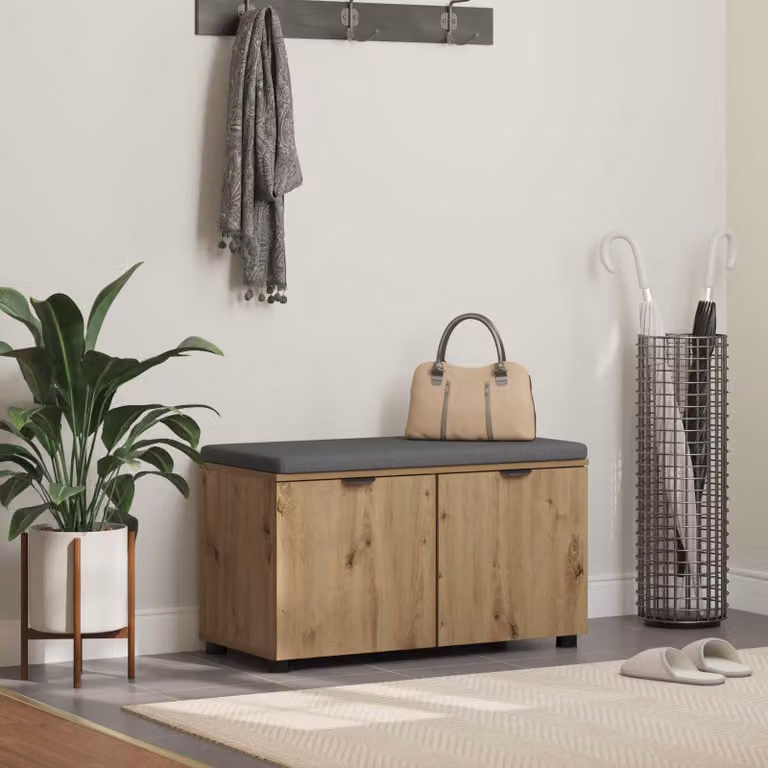 vidaXL Panca per ingresso con porta scarpe moderna in rovere marrone L: 80 cm, P: 38 cm, H: 46 cm