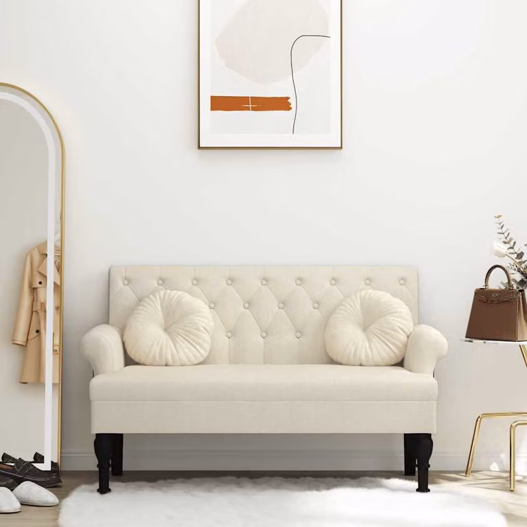 Panca con schienale vidaXL in tessuto beige con struttura in legno e MDF, L/P/H: 120 x 62 x 75,5 cm