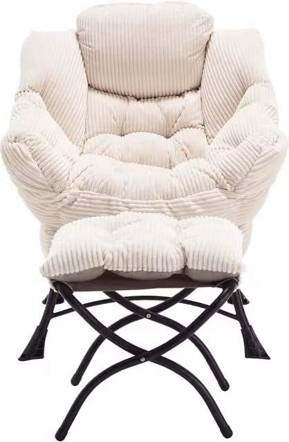 Poltrona lounge con pouf e braccioli in tessuto bianco, struttura in metallo e imbottitura in schiuma, L: 69,9 cm, P: 64,0 cm, H: 95,0 cm