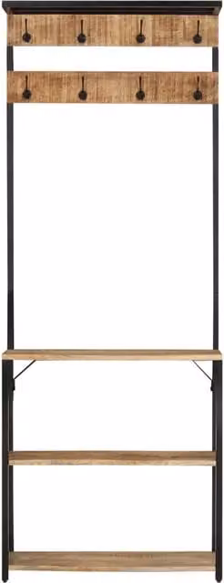 Appendiabiti con Scarpiera vidaXL in Legno di Mango Grezzo e Metallo, Colore Marrone e Nero, L: 68 cm, P: 30 cm, H: 182 cm