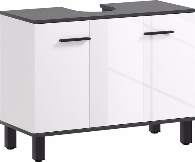 Mobile Sottolavabo da Bagno HOMCOM con Armadietto a 2 Ante e Ripiano Regolabile, Bianco Lucido, L: 80 cm, P: 34 cm, H: 60 cm