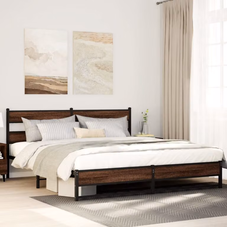 vidaXL Giroletto in Metallo e MDF Rovere Marrone L: 180 cm, P: 200 cm, H: 91.5 cm