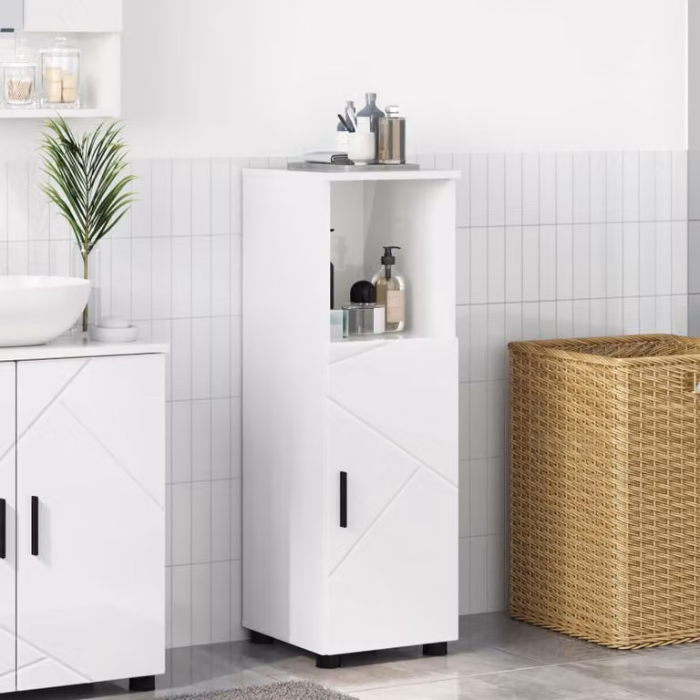 Mobile da bagno vidaXL bianco lucido con ante a battente e ripiani interni L: 30 cm, P: 35 cm, H: 95 cm