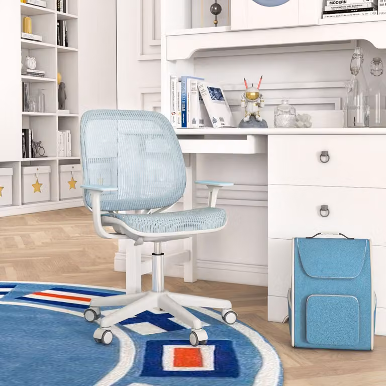 Sedia da scrivania girevole Costway per bambini con altezza regolabile e braccioli morbidi, Blu chiaro