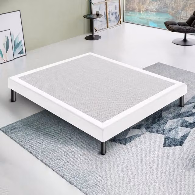 Letto Sommier Matrimoniale MaterassieDoghe in Bianco e Grigio con Struttura Rivestita e Doghe a Rullata L/P: 160 x 200 cm