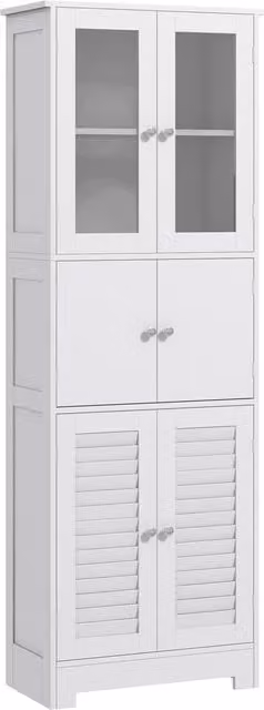 Colonna Mobile da Bagno HOMCOM Bianca con 3 Armadietti, Ante in Vetro e a Persiana, L/P/H: 60 x 30 x 170.5 cm