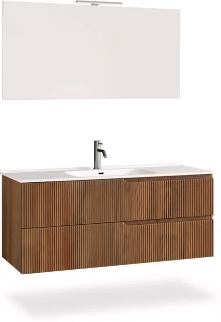 Composizione mobile bagno Venere di AQA DESIGN in 4 pezzi, colore rovere rio, con illuminazione LED e ante soft-close, L: 121 cm, P: 46,5 cm, H: 190 cm