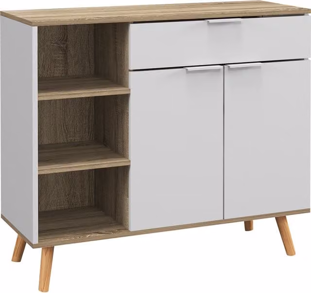 Mobile Multiuso Salvaspazio HOMCOM Bianco con Ripiani Aperti, Armadietto e Cassetto, L: 95 cm, P: 35 cm, H: 85 cm