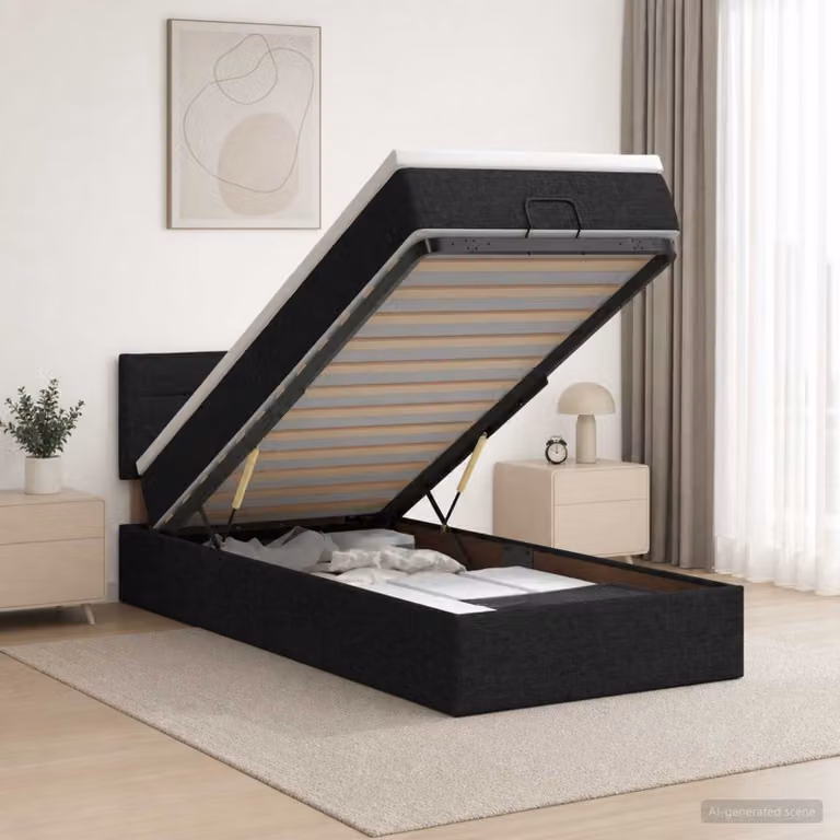 Letto ottomano con materasso vidaXL in tessuto nero L/P/H: 190 x 90 x 45 cm