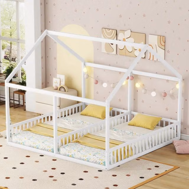 Letto a casetta Mivray per bambini in legno di pino e MDF bianco L/P/H: 204 x 90 x 168 cm