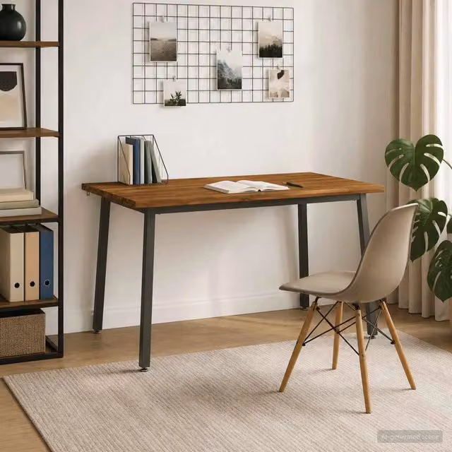 Tavolo da pranzo moderno vidaXL in legno di acacia con bordo vivo e struttura in metallo, marrone, L: 140 cm, P: 90 cm, H: 75 cm