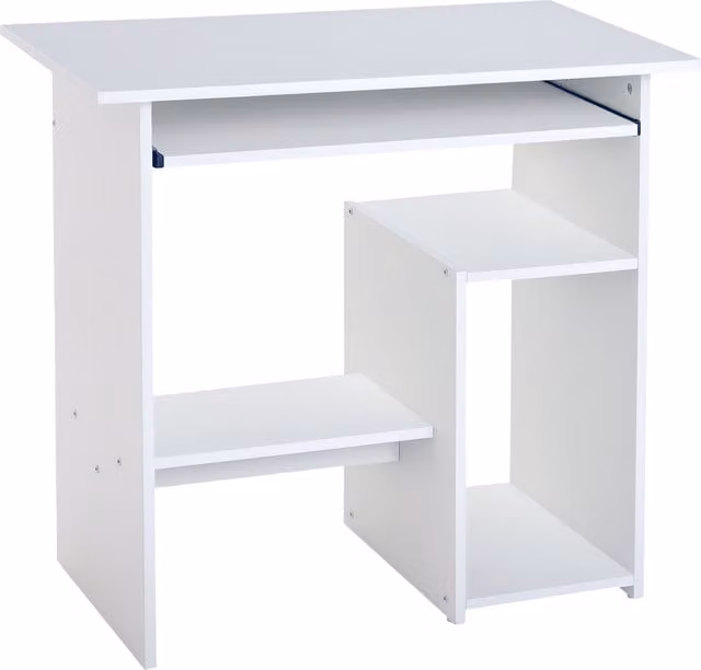Scrivania Moderna Salvaspazio HOMCOM con Ripiano per CPU e Mensola Tastiera Estraibile in Legno, Bianco, L: 80 cm, P: 45 cm, H: 75 cm