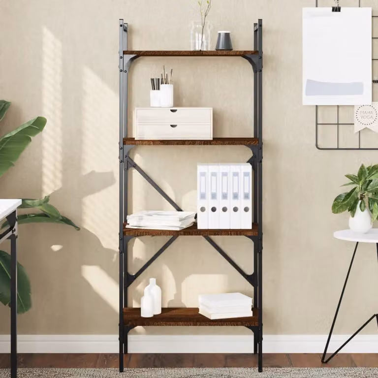 Libreria vidaXL in stile industriale con 4 ripiani, Rovere Marrone, L 56 cm x P 31,5 cm x H 138,5 cm