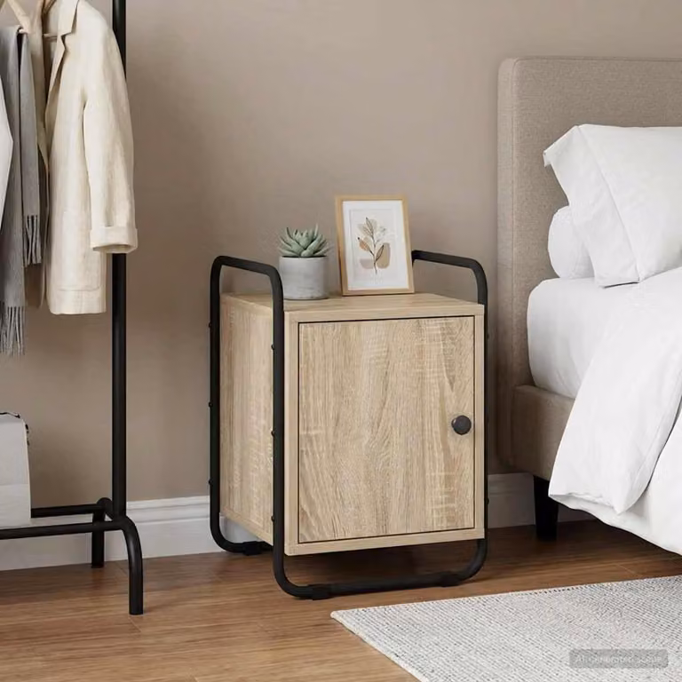 Armadio da notte moderno vidaXL in legno ingegnerizzato e metallo, colore marrone e nero