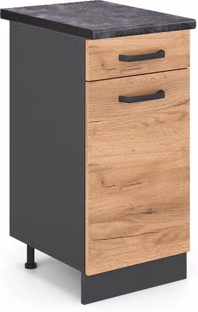 Mobiletto base per cucina Vicco R-Line in Rovere e Antracite con ante a battente e ripiani interni, L: 40 cm, H: 81,6 cm, P: 60 cm