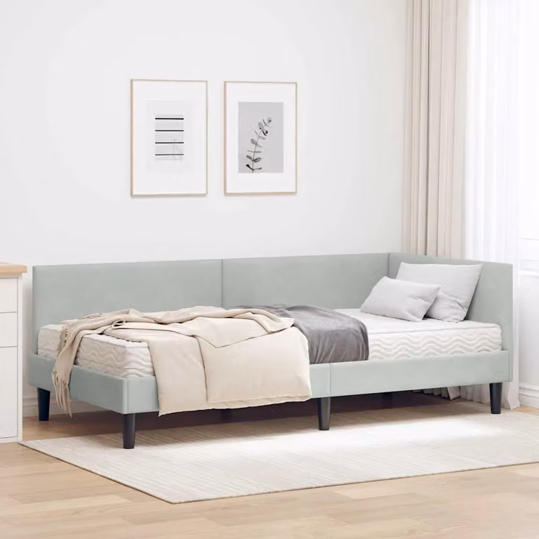 vidaXL Struttura Letto Angolare con 2 Materassi in Velluto Grigio, L/P/H: 90 x 200 x 101 cm