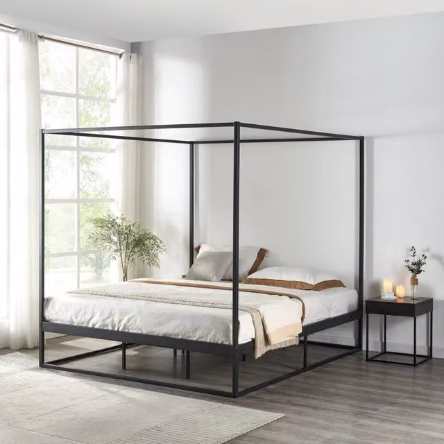 Letto a Baldacchino Kristianstad en.casa in Metallo Nero L/P/H: 160 x 200 x 206 cm