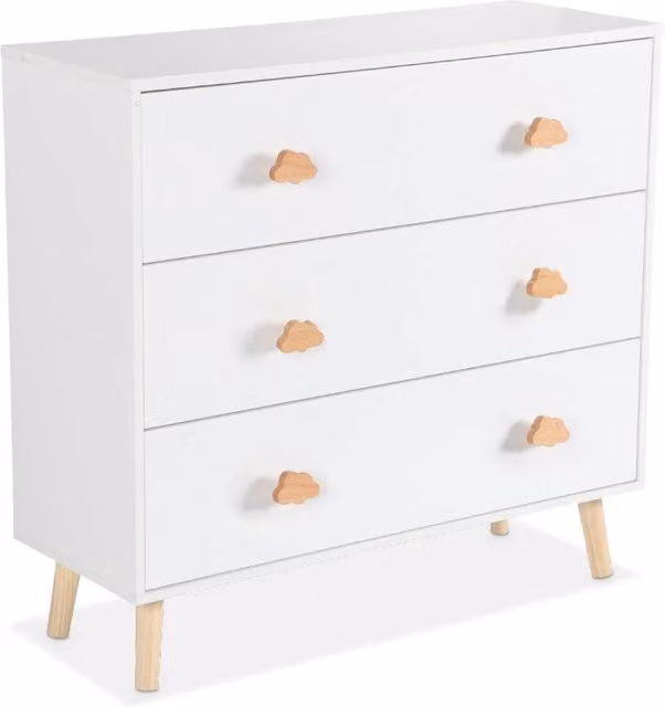Cassettone per bambini Sweeek in legno di pino bianco opaco
