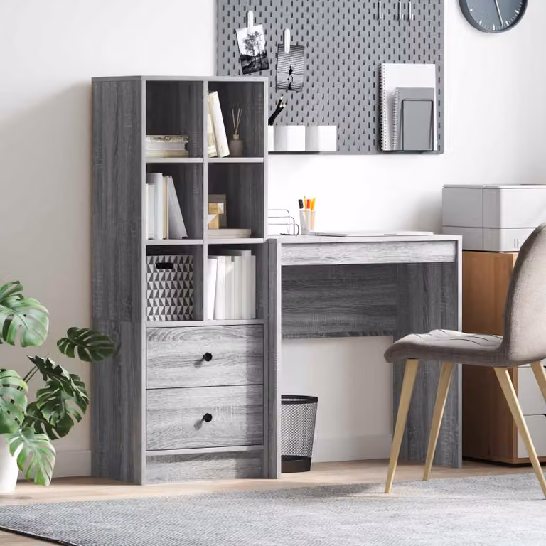 Set di 2 Scrivanie con Scaffale vidaXL in MDF Laminato Grigio, L 115,5 x P 40 x H 127 cm