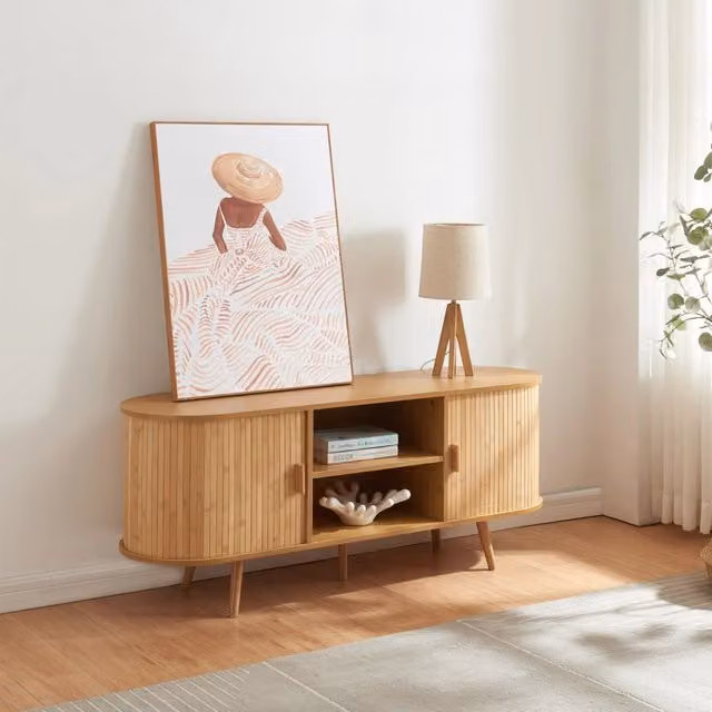 Credenza Nordkapp con Ante Scorrevoli en.casa, Colore Beige Naturale, L/P/H: 140 x 40 x 56 cm