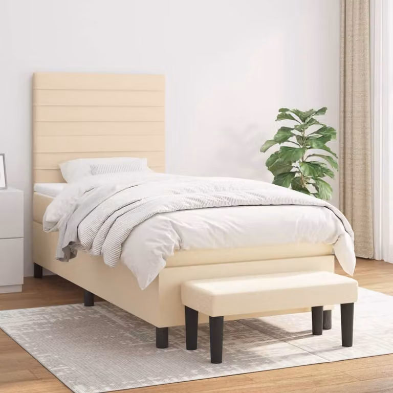 Letto Ibrido vidaXL con Struttura Imbottita e Testiera in Legno, Colore Beige e Bianco, L/P/H: 90 x 200 x 128 cm