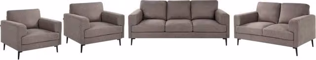 Set soggiorno Beliani IT in stile mid-century con divano a 3 posti, divano a 2 posti e 2 poltrone in tessuto marrone con gambe in metallo