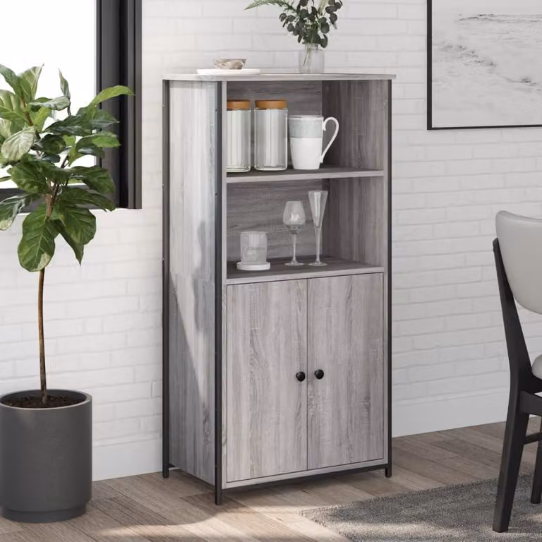 Credenza moderna vidaXL in legno multistrato e metallo, Grigio Sonoma, L: 121,5 cm, L/P: 62 x 36 cm