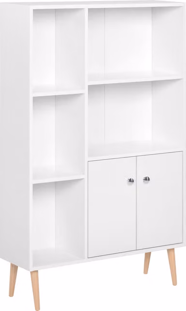 Libreria Moderna Homcom Bianca con Piedini in Legno di Pino, Mobile Portaoggetti a Cubi L 80 x P 23.5 x H 118 cm
