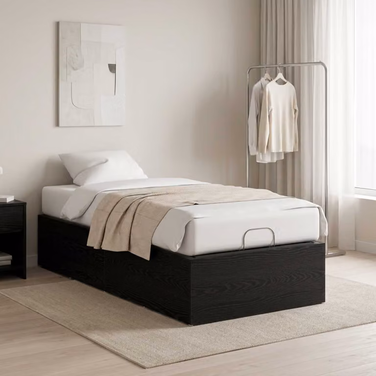 vidaXL Giroletto per rete letto motorizzato in legno e metallo, colore Nero, L/P/H: 90 x 190 x 34 cm