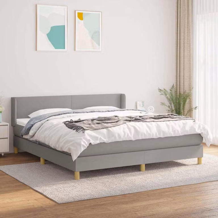 vidaXL Giroletto a Molle con Materasso Ibrido in Tessuto Grigio e Bianco, L/P/H: 160 x 200 cm